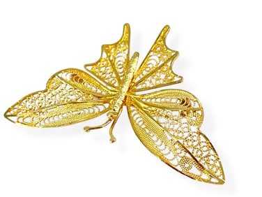 Gold Filigree Butterfly Pin from Turkey