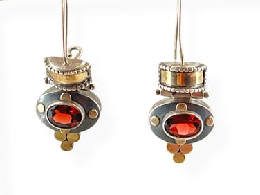 Sterling Silver and Garnets Dangle Earrings