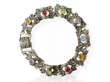 Sterling Silver Bracelet w/Semi-Precious Stone and Marcasite Decoration