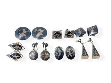 Seven Pair of Niello Siam Silver Earrings