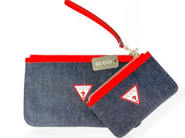 Branded "Guess" Double Denim Pouch Set