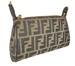 FENDI Tobacco Zucca Print Canvas Chain Mini Pochette Crossbody Bag w/Care Card AND Original Box