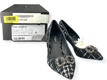DOLCE & GABBANA Classy DÈcolletÈ Tweed Shoes w/Prominent Logo - Size 37 - NEW/NEVER WORN
