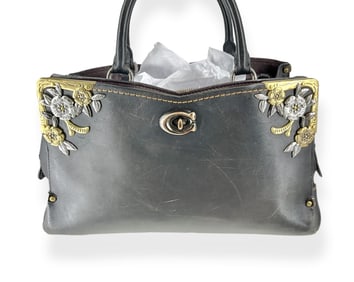 Pre-Owned COACH Metal Tea Rose Designed Mason Satchel Featuring Floral Metal Trim