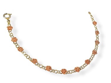 Little 10k Gold Bracelet w/Rose Gold Flowers