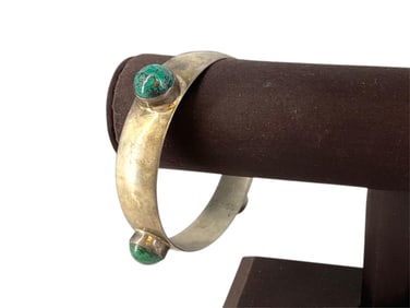 Vintage Sterling Silver Bangle Bracelet w/Malachite Cabochons