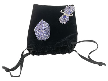 Tanzanite Cluster Ring in Silver and Lavender Stone Ring in Silver