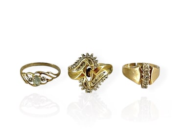 Three 10k Yellow Gold Rings for Repair or Scrap