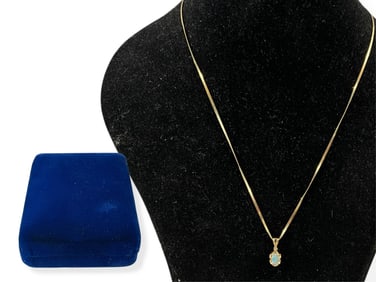 Yellow Gold Opal Necklace In Original Box