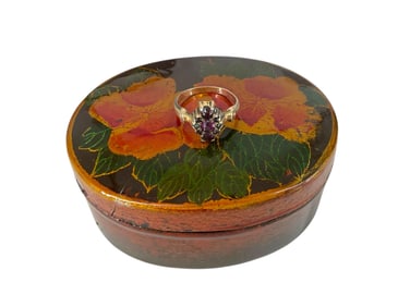 Antique Ring w/Amethyst Stones and Little Lacquer Box