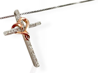 Sterling Silver Necklace with Sterling Cross Pendant ft. Diamonds