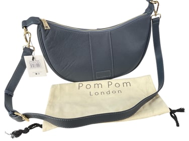 NWT - POM POM LONDON Sutton Sling Bag in Slate Blue w/Two Extra Straps