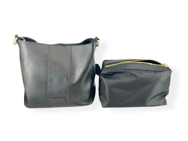 New POM POM LONDON Westminster Messenger Leather Bag w/Multiple Straps - INCLUDES Matching Make-Up