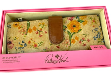 NEW with Tags and Box: PATRICIA NASH Bifold Wallet in 100% Leather w/RFID Blocking Technology