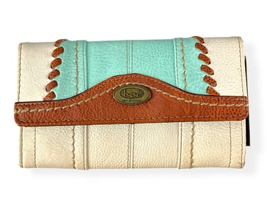 Bˆrn Wallet in Cream and Turquoise Leather