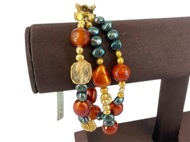 Mixed Materials Bracelet with Sterling/Vermeil Floral Clasp