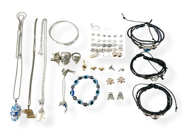 Evil Eye Bracelet, Skull Fashion Jewelry, Glass Ball "Wish" Necklace, DiamantÈ Buckle Bracelet and