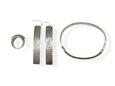 All Set & Ready to Go: Sterling Silver Bracelet, Ring and Dangle Earrings