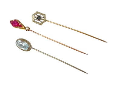 Three 10kt Gold Stick Pins