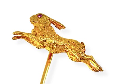 CHARMING Antique 23k Gold Collectible Stickpin - Highly Detailed Rabbit in Running Stance &