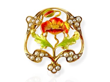 Vintage 14k y/g Pendant with Seed Pearls and a Floral Design w/Enamel