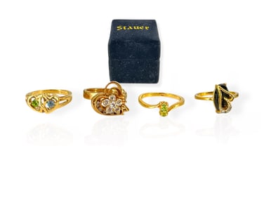 Ring Find! Four Gold-Filled Fashion Rings Including One That Spins, all in a Dark Blue Velvet Box
