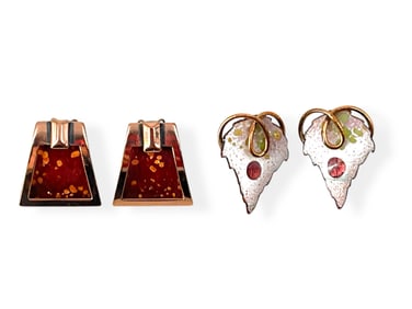 Two Pair of Copper & Enamel Earrings by Renoir/Matisse
