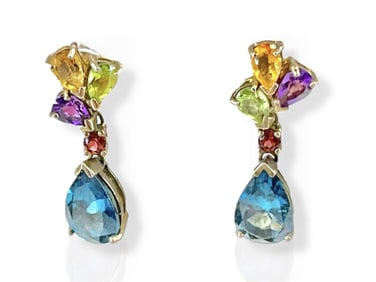 Beautiful Earrings in Silver w/Multi-Color Gemstones