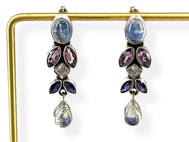Pretty Silver Earring Drops with Amethyst and Labradorite Stones