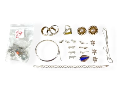 Multiple Pieces of Vintage Silver Jewelry Plus Scrap