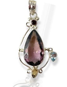 Large Amethyst Pendant w/Accent Stones in Silver