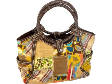 Vintage Fossil Patchwork Handbag w/Leather Trim