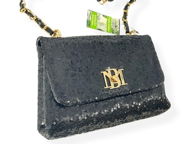 NWT - Beautiful Black Sequined Evening Bag by BADGLEY MISCHKA
