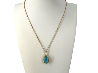 Signed "Gabriel & Co." Rock Crystal & Turquoise Necklace in 14k Yellow Gold