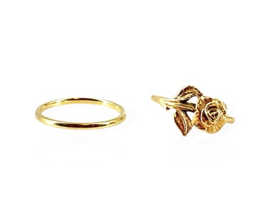 Rose Designed Ring Signed "Kabana" and Tiny 14k y/g Band