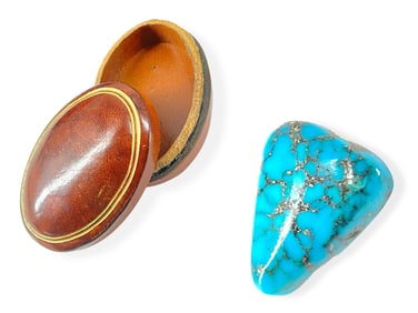 Little Leather Oval Vintage Box with Polished Turquoise Ready to Mount