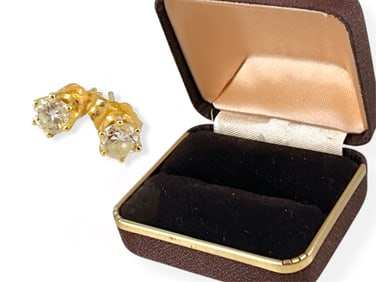 Small Diamond Earrings in 14k Yellow Gold - Half Carat Total Weight