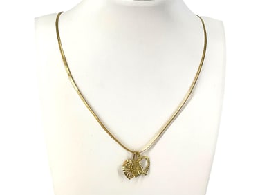 14k Herringbone Chain Necklace with Two 14k y/g Charms