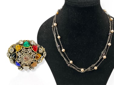 Triple-Strand Silver Chain with Freshwater Pearls and Princess Ring