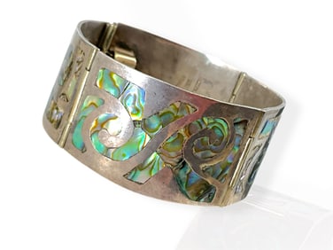 Sterling Silver Taxco Bracelet with Inlaid Abalone