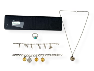 Silver Child's Charm Bracelet, Silver Turquoise Ring and More