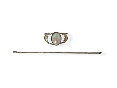 Sterling Silver Open-Cuff Southwest Style Bracelet and Silver Chain Bracelet