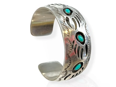 Signed "Pearlene Spencer" Silver Southwest Bracelet w/Turquoise