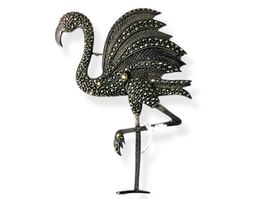 Big Beautiful Bird Brooch in Silver w/Marcasites