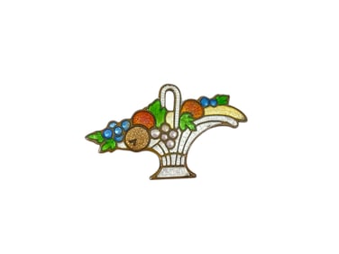 Enameled Basket of Fruits Pin