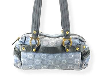 SALVATORE FERRAGAMO Gancini Denim & Leather Handbag/Tote