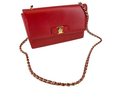 Vintage Red Leather FERRAGAMO Vara Bag w/Bow