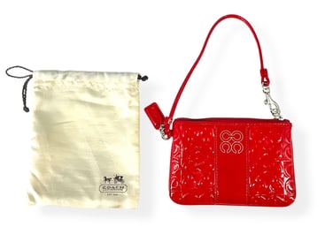 COACH Optic Signature Print Bright Red Patent Wristlet