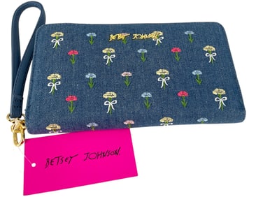Cute Floral Embroidered Denim Wallet by Betsey Johnson