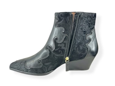 Never Worn, Branded "LOUISE et CIE" Western Style Black Floral Cow-Fur Boots - Size 9.5